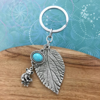Koala Leaf Australian Souvenir Keyring & Turquoise Magnesite Charm