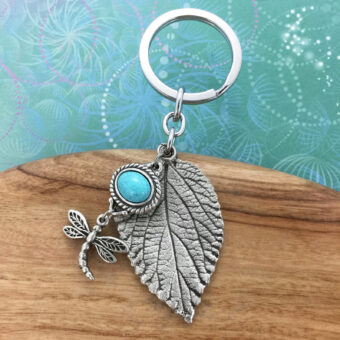 Dragonfly Leaf Keyring & Turquoise Magnesite Charm