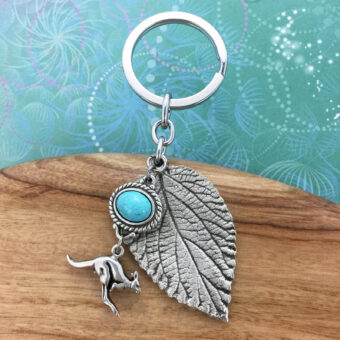 Kangaroo Australian Souvenir Leaf Keyring & Turquoise Magnesite Charm