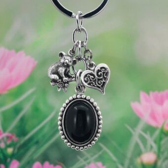 Koala & Heart Charms Keyring With Black Onyx Pendant