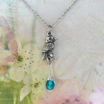 Kookaburra Australian Souvenir Necklace, Blue Crystal
