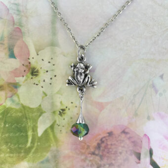 Frog Necklace, Green Crystal