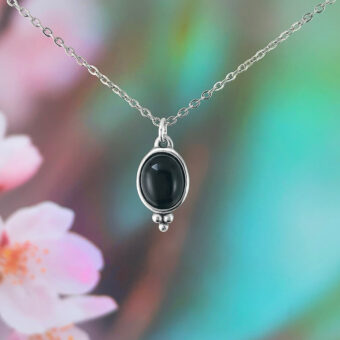Black Onyx Pendant, Oval Cabochon