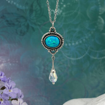 Opal Pendant with Crystal, Blue Fire Created Opal