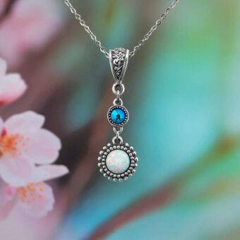 White Fire Opal Necklace with Personalised Swarovski Birthstone