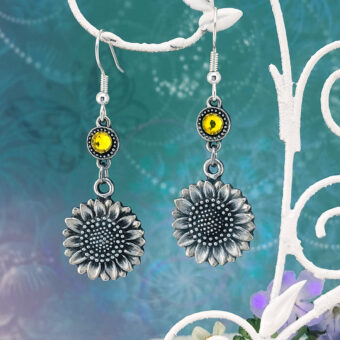 Sunflower Dangle & Drop Earrings with Personalised Swarovski Birthstone