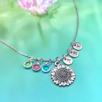 Sunflower Crystal Personalised Family Necklace