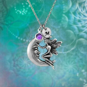 Moon Fairy Necklace with Optional Initial Disc & Birthstone