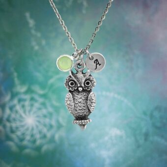 Owl Necklace With Optional Personalised Birthstone & Initial