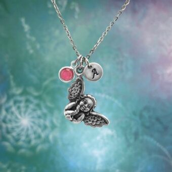 Angel Necklace with optional Personalised Birthstone & Initial