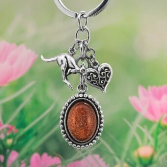 Kangaroo & Heart  Keychain with Goldstone Pendant and Optional Initial Disc