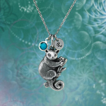 Personalised Possum Necklace with Stainless Steel Chain, Crystal Birthstone & Optional Hand Stamped Initial Disc