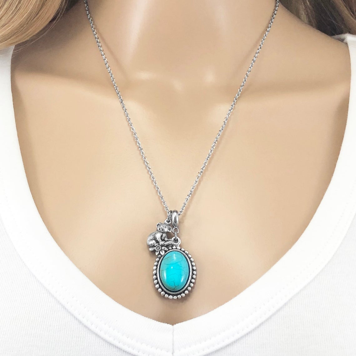 Koala with Turquoise Magnesite Necklace - Image 2