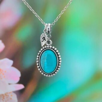 Turquoise Necklace with Optional Personalised Initial Leaf