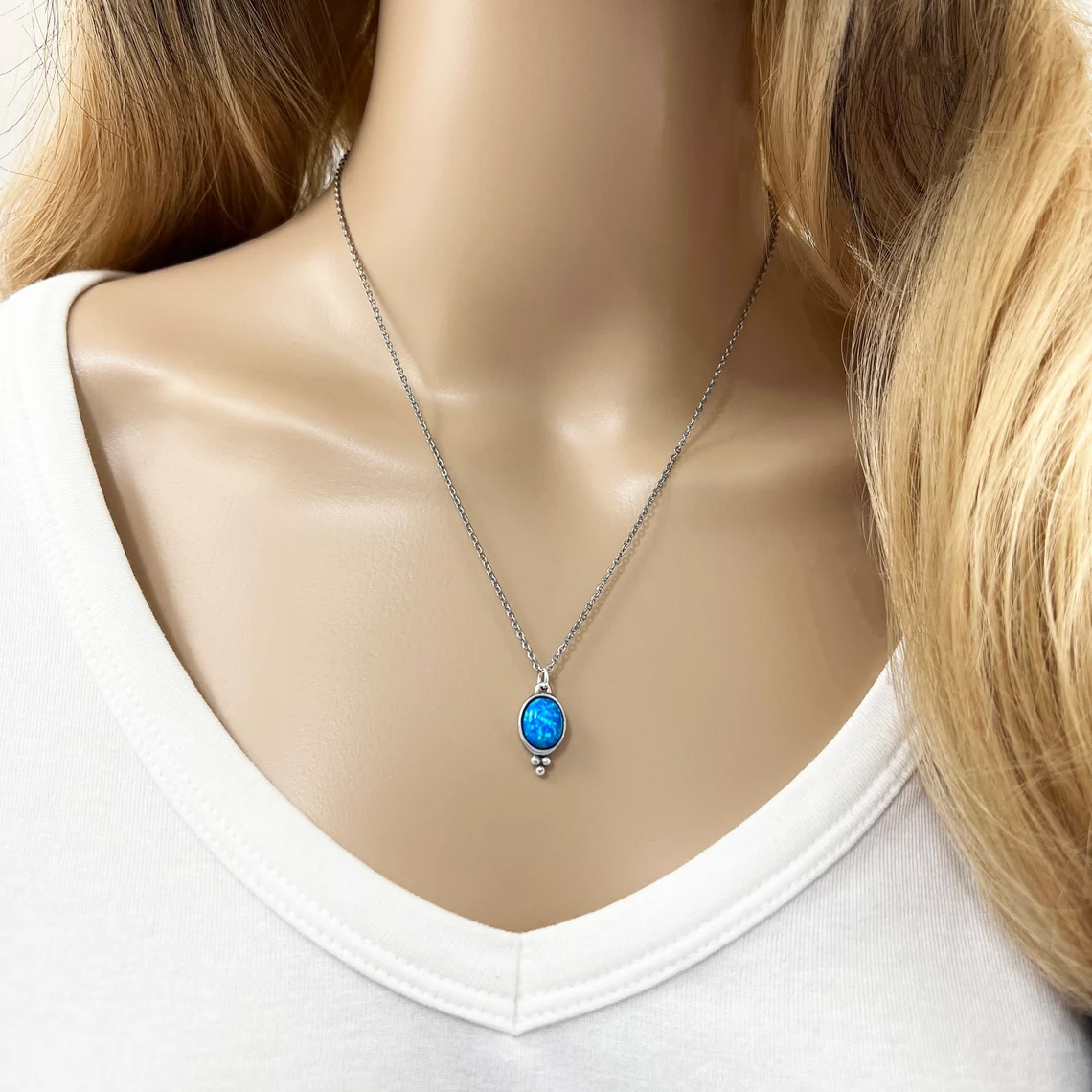 Royal Blue Fire Opal Necklace - Image 2