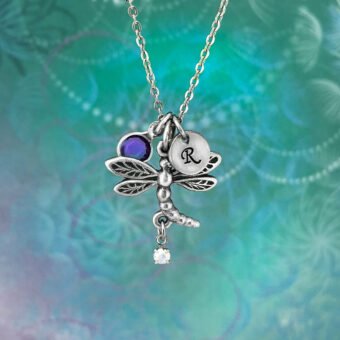 Dragonfly Charm Crystal Necklace with Optional Personalised Birthstone and Initial